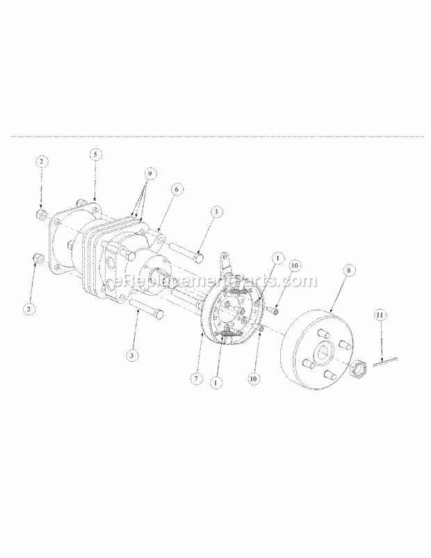 Brake Motor Mount And Hub Diagram and Parts List for M60-KH 53AB5BAX150 Cub Cadet Sprayer